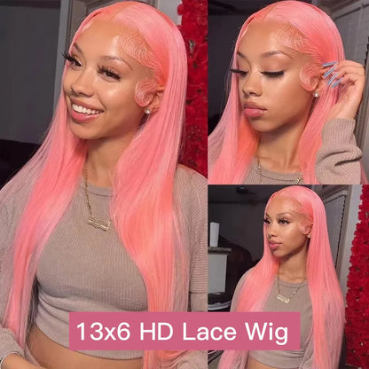 Pink Wig Straight Human Hair Wigs 13X6 Hd Lace Frontal Wig Transparent Lace Front Wig 220 Density Colored Brazilian Hair 30 Inch SANMAO Store 1104090548