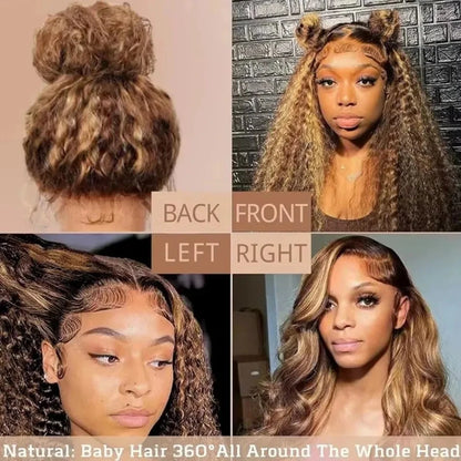 360 Full Lace Wig 427 Highlight Wig Human Hair Deep Wave Frontal Wig Honey Blonde 13X4 Curls Wigs Lace Front Frontal 250 Density SIXQUEEN Wig Store Store ID 1104602052