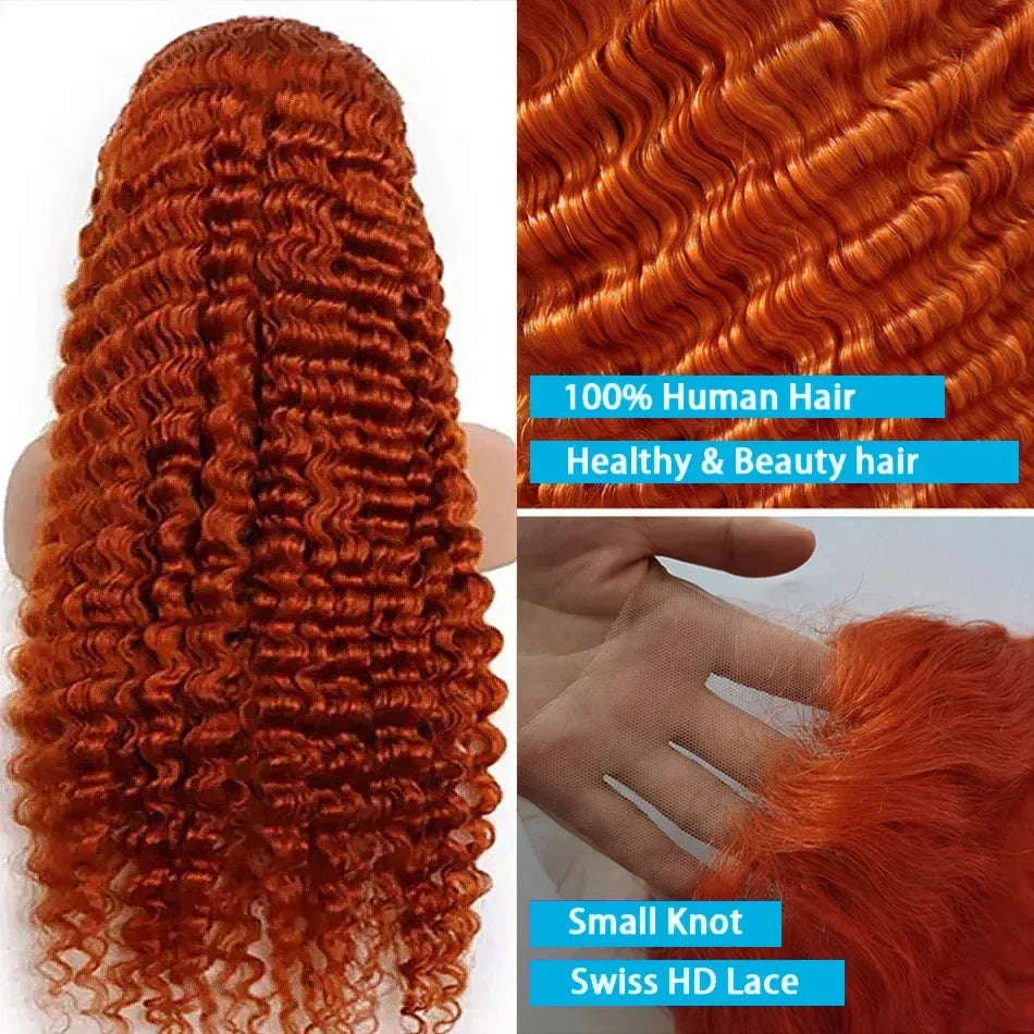 Orange Ginger 13x6 hd Lace Frontal Human Hair Curly Wigs Deep Wave 13x4 Lace Front Wig for Women Choice 30 inch Colored Wigs HEYJU Hair US Store Store ID 1103597371