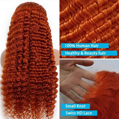 Orange Ginger 13x6 hd Lace Frontal Human Hair Curly Wigs Deep Wave 13x4 Lace Front Wig for Women Choice 30 inch Colored Wigs HEYJU Hair US Store Store ID 1103597371