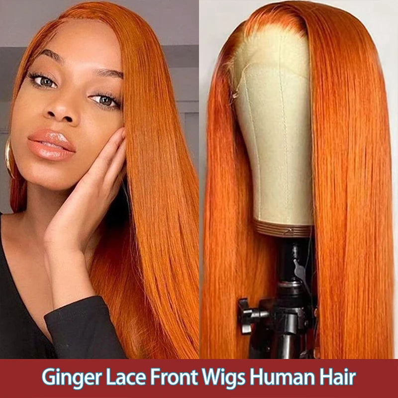 13x6 Straight Ginger Orange Lace Front Wigs Human Hair 200% Density 13x4 Transparent Lace Frontal #350 Human Hair Wig XCLS Beauty Hair Store Store ID 1104268357