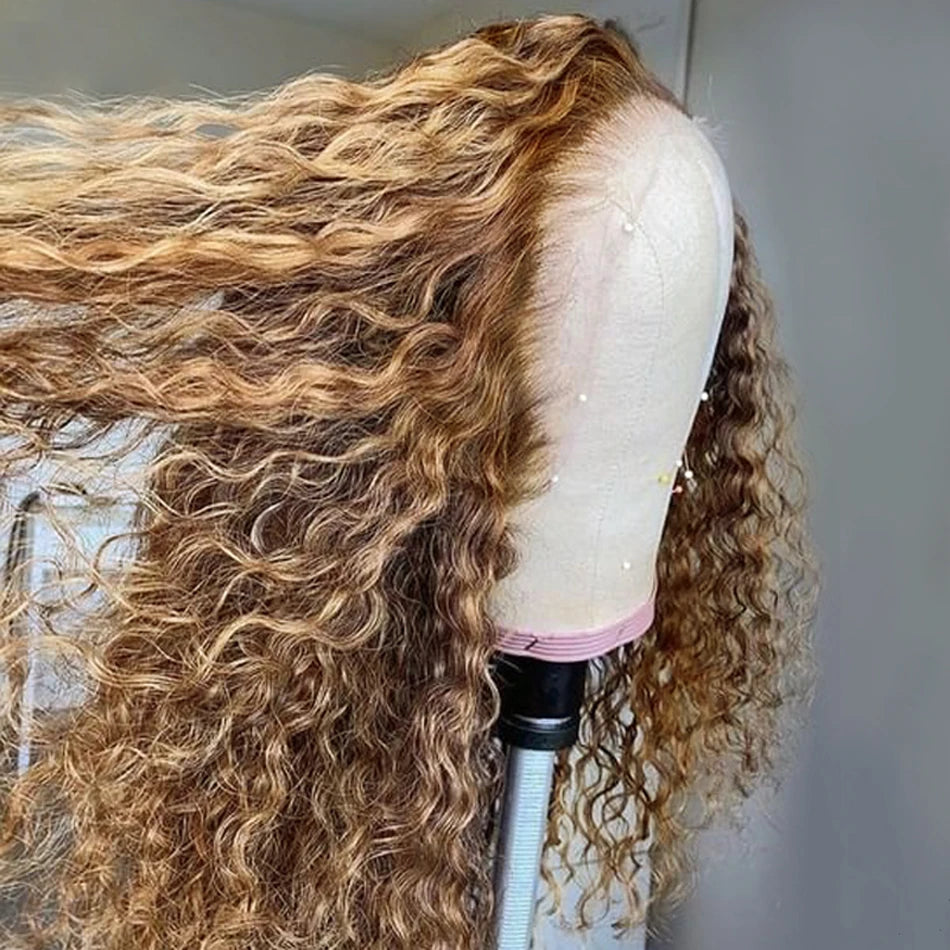 13x4 Highlight Wig Curly Human Hair Wig Honey Blonde Lace Front Wigs For Black Women Ombre Colored 13x6 Deep Wave HD Frontal Wig Hairvev US Store Store Store ID 1104092759