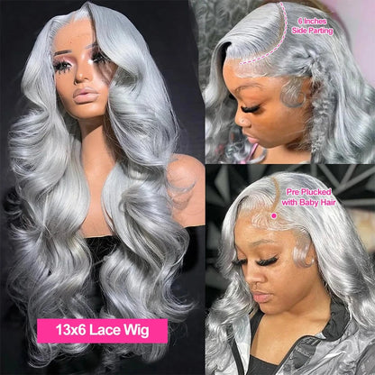13x6 Silver Grey Colored Lace Front Wigs For Women 613 Blonde Body Wave Lace Frontal Human Hair Wig Pre Plucked Highlight Ombre CEXXY Hair Oversea Store Store ID 1103580741