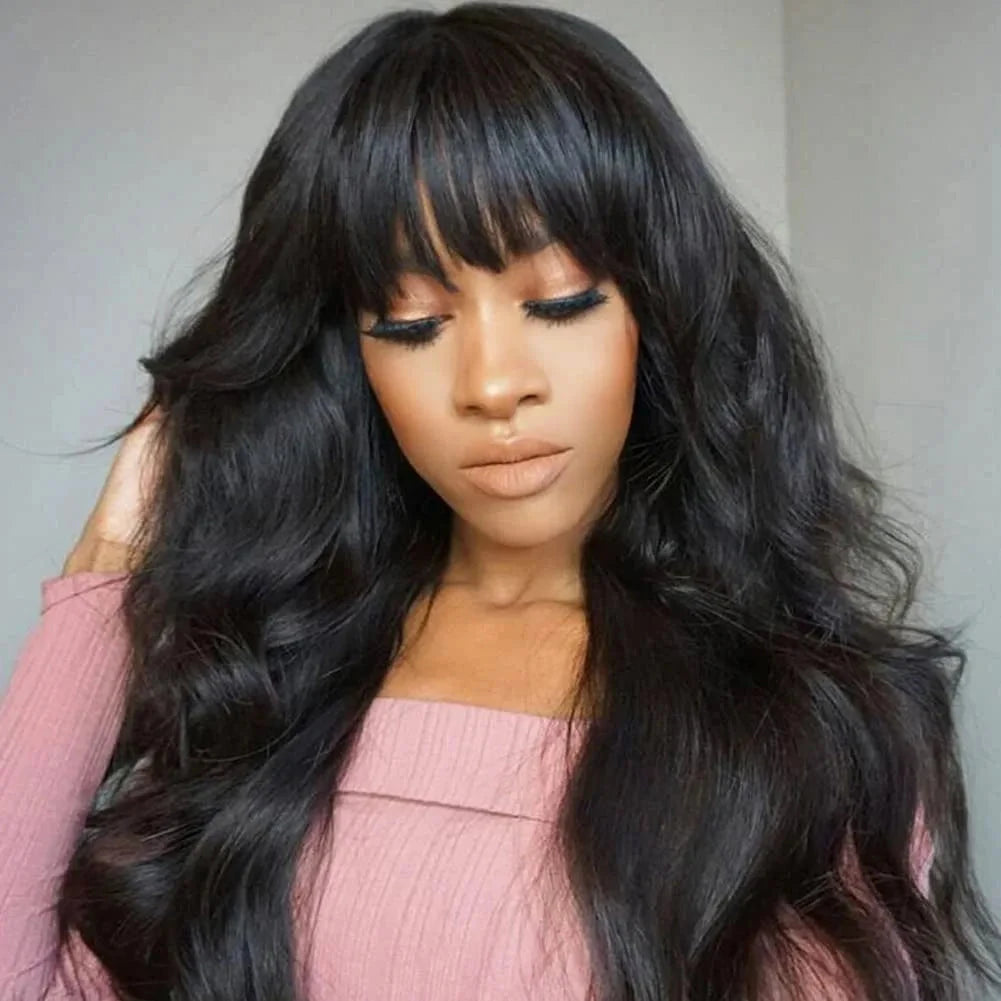 Chic Body Wave Bob Wigs With Bangs Human Hair Wigs 180% Density Glueless Full Machine Made Peruvian Remy None Lace Fringe Wig Wig Queen US Store Store ID 1103587128
