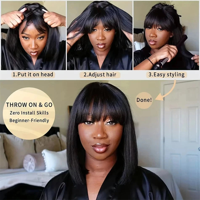 3x1 Middle Part Lace Wig Bone Straight Cheap Wigs 250 Density Full Machine Made Human Hair Wig with Bangs on Clearance Sale Smilegirl Wig Store ID 1104099417
