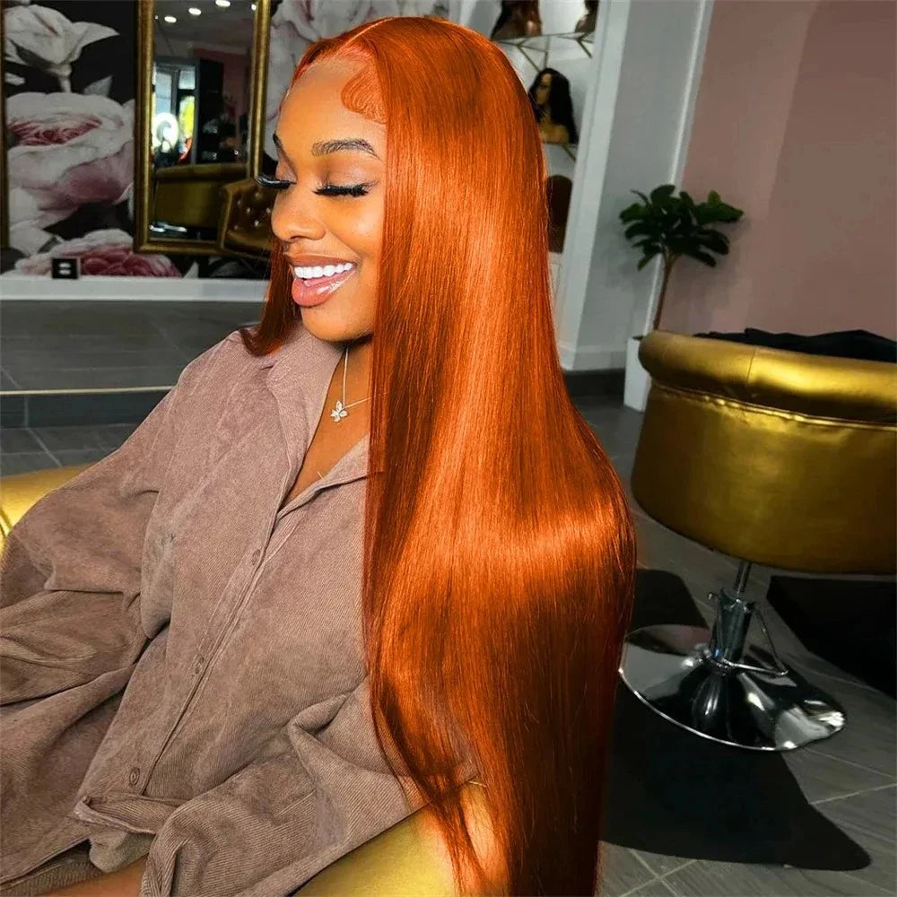 Silkwave 36 Inches Straight Ginger Orange Lace Front Human Hair Wig 13x4 13x6 HD Lace Frontal Colored Wigs Prep lucked For Women Silkwave Official Store 911103017