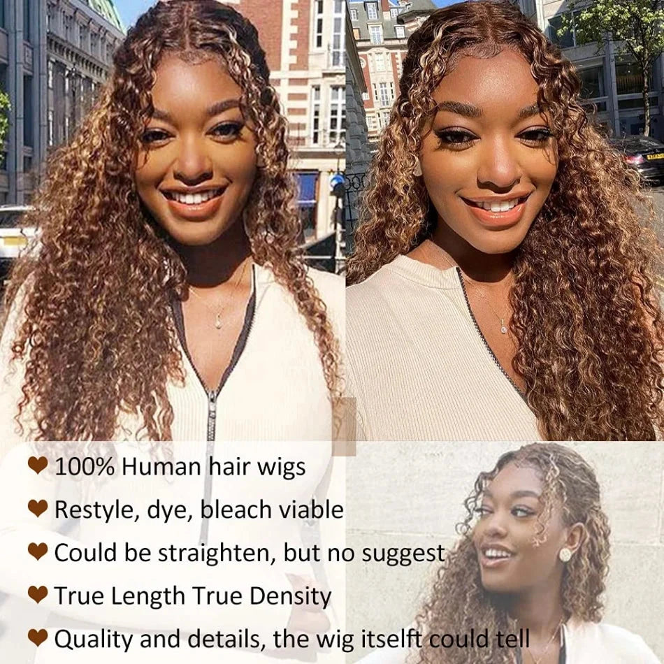 200 High Density Deep Wave Highlight 13x4 13x6 HD Lace Frontal Water Wave Wig Brazilian 100% Colored P4/27 Curly Human Hair Wigs Lowell Lace Wig Store 1105062522