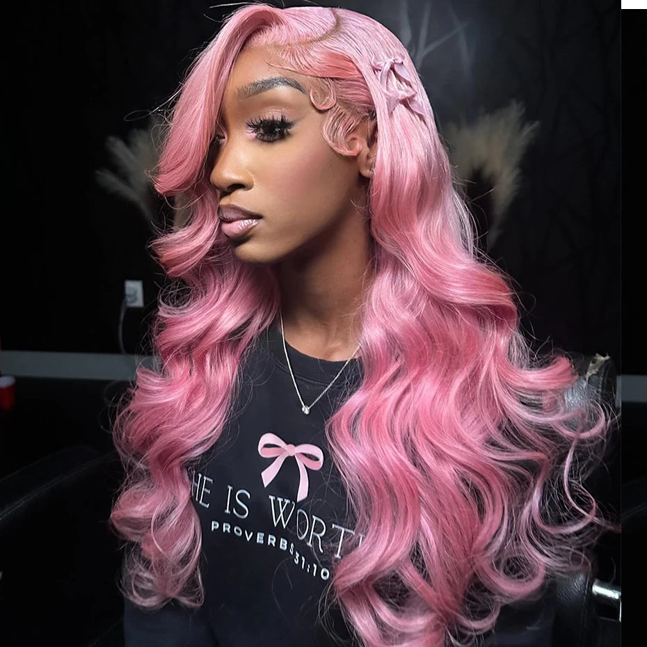 Bubblegum Pink Body Wave Colored HD Lace Frontal Wig 13x6 Brazilian Transparent 36 40 Inch Lace Front Human Hair Wigs For Women Verochic Wig Store 1103393254