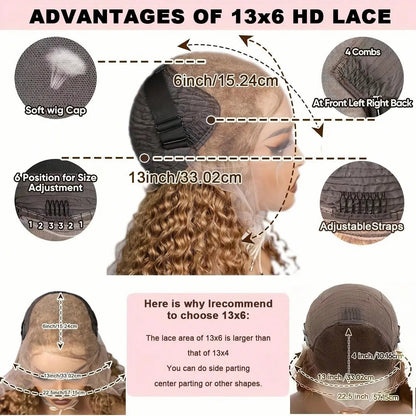 13x6 Deep Wave Lace Front Wigs Human Hair Honey Blonde HD Transparent Lace Frontal Wigs Human Hair #27 Curly Wigs Human Hair Wig HairStar Wigs