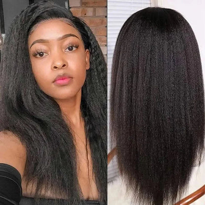 Kinky Straight Human Hair Wigs 13x4 Lace Front Human Hair Wigs For Women Brazilian Pre Plucked Yaki Straight Lace Frontal Wigs Qiwig Us Store Store ID 1104304813