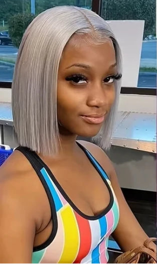 6-16 inch Short Bob Wig Human Hair 13x6 Transparent Lace Front Wig Preplucked Sliver Grey Colored Human Hair Wigs Bleached Knots Verochic Store 1104704776