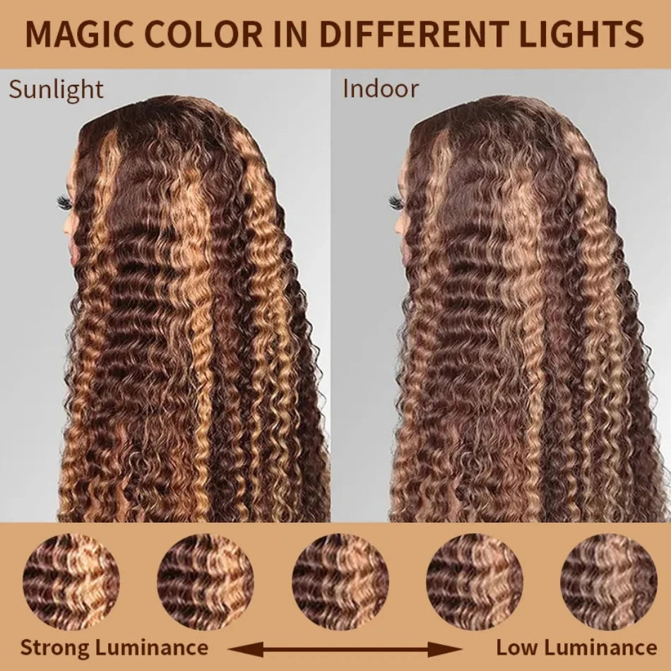 200 High Density Deep Wave Highlight 13x4 13x6 HD Lace Frontal Water Wave Wig Brazilian 100% Colored P4/27 Curly Human Hair Wigs Lowell Lace Wig Store 1105062522