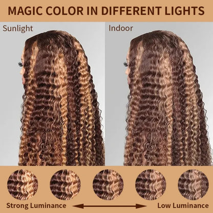 200 High Density Deep Wave Highlight 13x4 13x6 HD Lace Frontal Water Wave Wig Brazilian 100% Colored P4/27 Curly Human Hair Wigs Lowell Lace Wig Store 1105062522