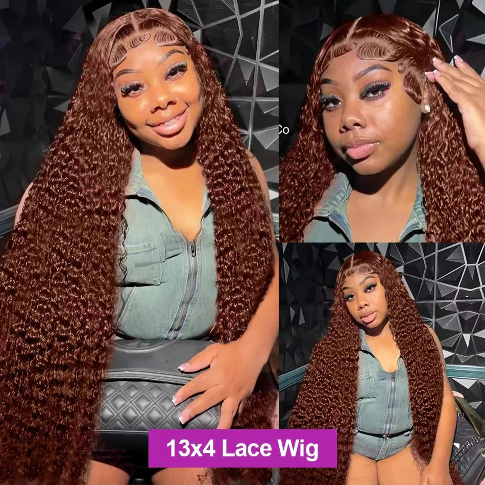 200 Density Water Wave Curly Wigs Human Hair Chocolate Brown 13x4 13x6 Hd Lace Frontal Wig 100% Colored Deep Wave Lace Front Wig Lowell Lace Wig Store 1105062522