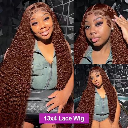 200 Density Water Wave Curly Wigs Human Hair Chocolate Brown 13x4 13x6 Hd Lace Frontal Wig 100% Colored Deep Wave Lace Front Wig Lowell Lace Wig Store 1105062522