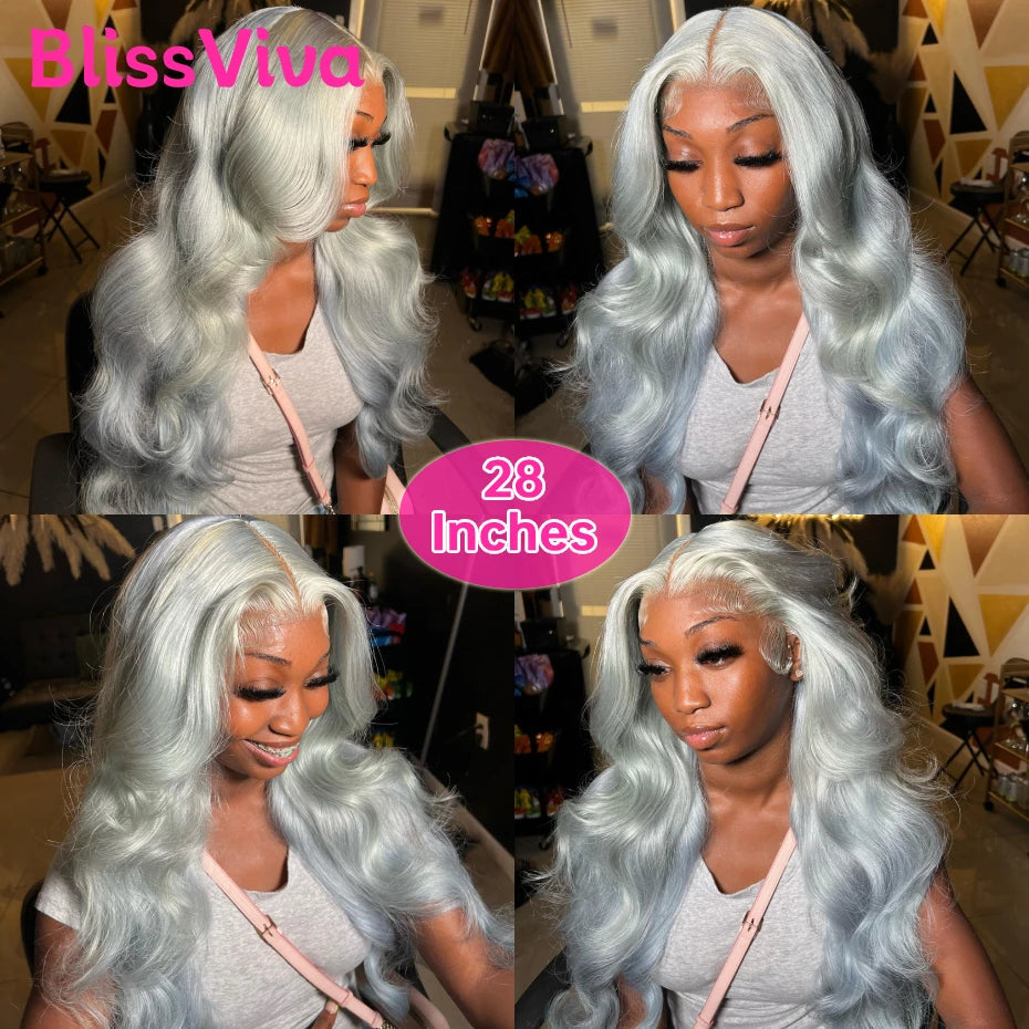 Grey Body Wave Lace Front Wig 13x6 360 Lace Front Wig Human Hair Lace Frontal Wig Brazilian Silver Grey Colored Human Hair Wigs BlissViva Hair Store 1103372311