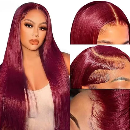 99J Burgundy 13x6 HD Transparent Lace Frontal Human Hair Wig Straight wig 13x6 Lace Front Human Hair Wig For Women 200 Density HairStar Wigs