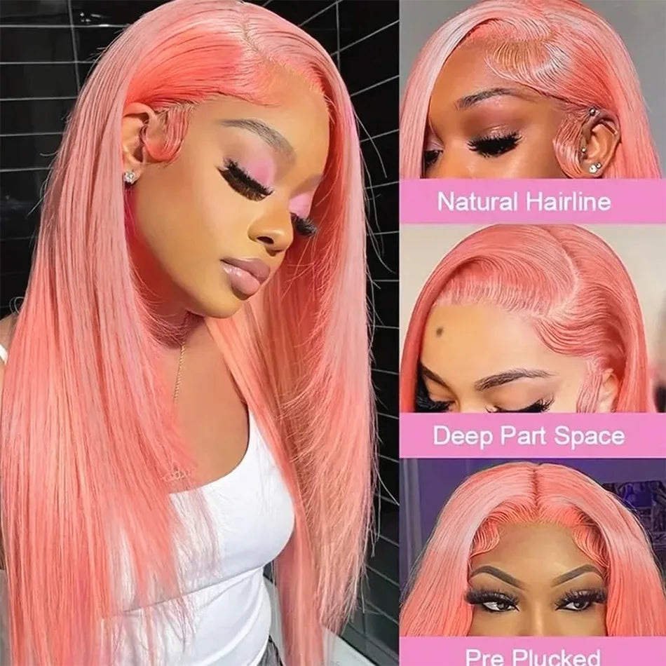 Pink Wig Straight Human Hair Wigs 13X6 Hd Lace Frontal Wig Transparent Lace Front Wig 220 Density Colored Brazilian Hair 30 Inch SANMAO Store 1104090548