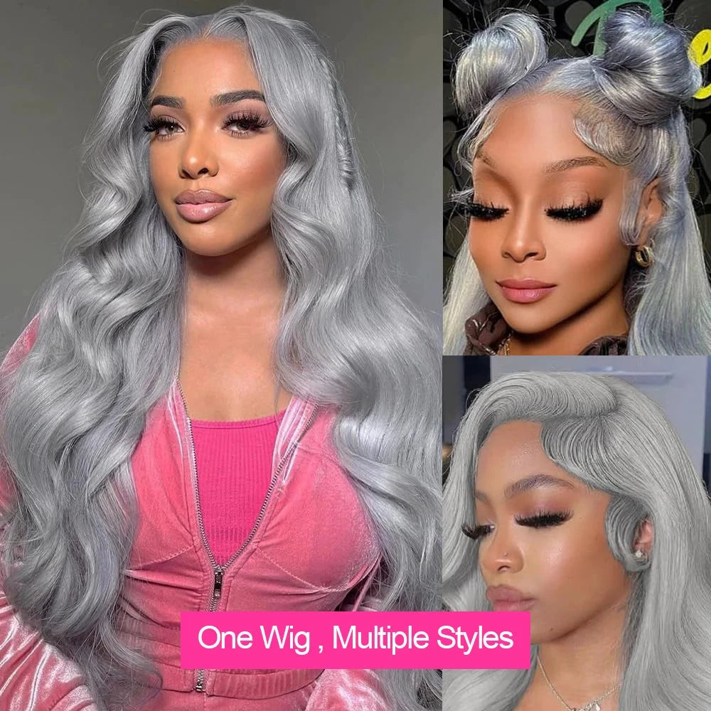 13x6 Silver Grey Colored Lace Front Wigs For Women 613 Blonde Body Wave Lace Frontal Human Hair Wig Pre Plucked Highlight Ombre CEXXY Hair Oversea Store Store ID 1103580741