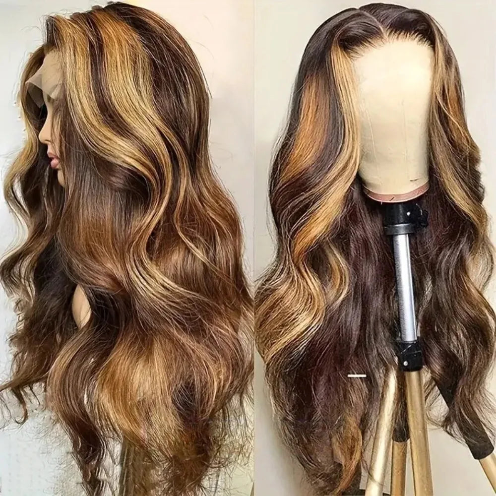 30 Inch Honey Blonde Ombre Lace Front Wig Human Hair 13x4 HD Lace Front Wig 4/27 Highlight Ombre Body Wave Lace Frontal Glueless HairStar Wigs