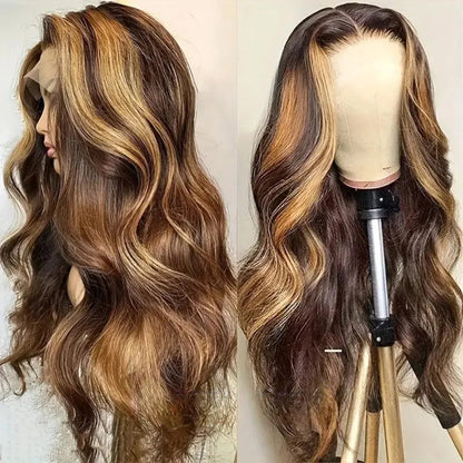 30 Inch Honey Blonde Ombre Lace Front Wig Human Hair 13x4 HD Lace Front Wig 4/27 Highlight Ombre Body Wave Lace Frontal Glueless HairStar Wigs