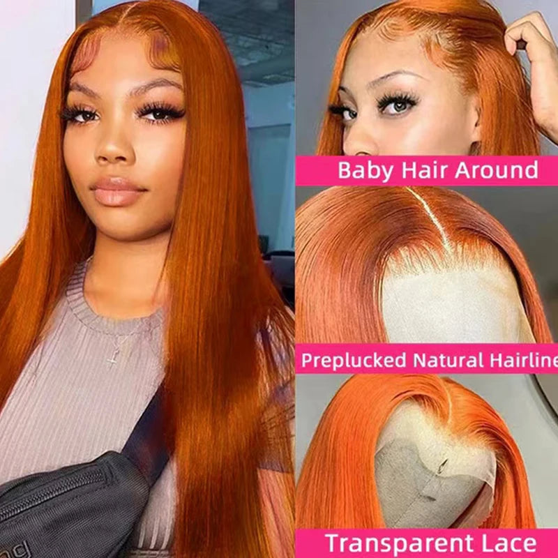 13x6 Straight Ginger Orange Lace Front Wigs Human Hair 200% Density 13x4 Transparent Lace Frontal #350 Human Hair Wig XCLS Beauty Hair Store Store ID 1104268357