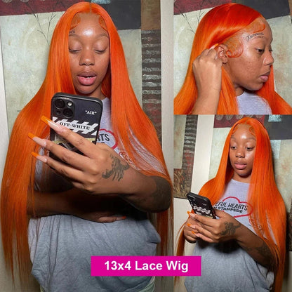 200 Density Ginger 13x6 Hd Lace Frontal Human Hair Wig 13x4 hd Lace Orange Ginger Colored Straight Human Hair Wigs for Women Lowell Locks Store 1105167529