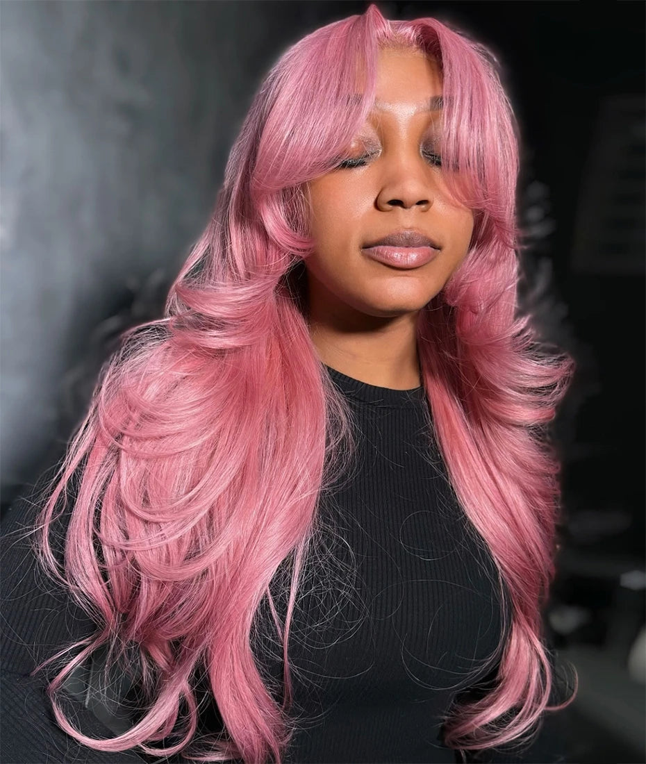 Bubblegum Pink Body Wave Colored HD Lace Frontal Wig 13x6 Brazilian Transparent 36 40 Inch Lace Front Human Hair Wigs For Women Verochic Wig Store 1103393254