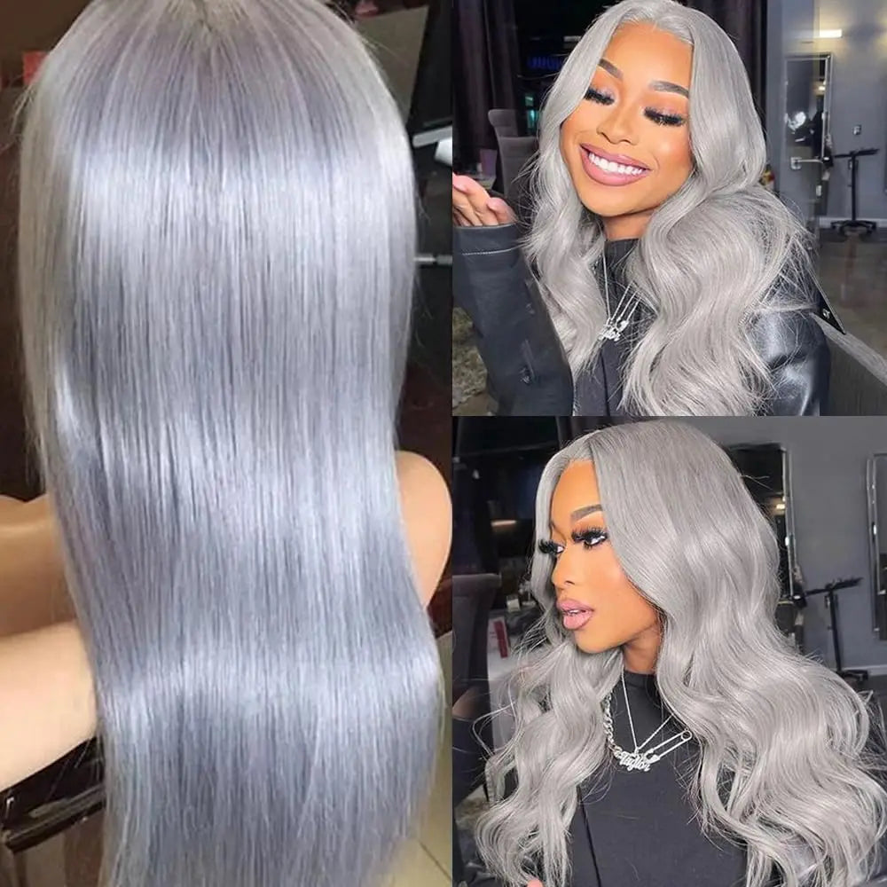 38 Inche Silver Grey Straight Lace Front Wig 100% Human Hair 613 Colored HD Transparent 13x6 Lace Frontal Wigs Cosplay Pre Pluck Fiquetel US Store Store ID 1104072973