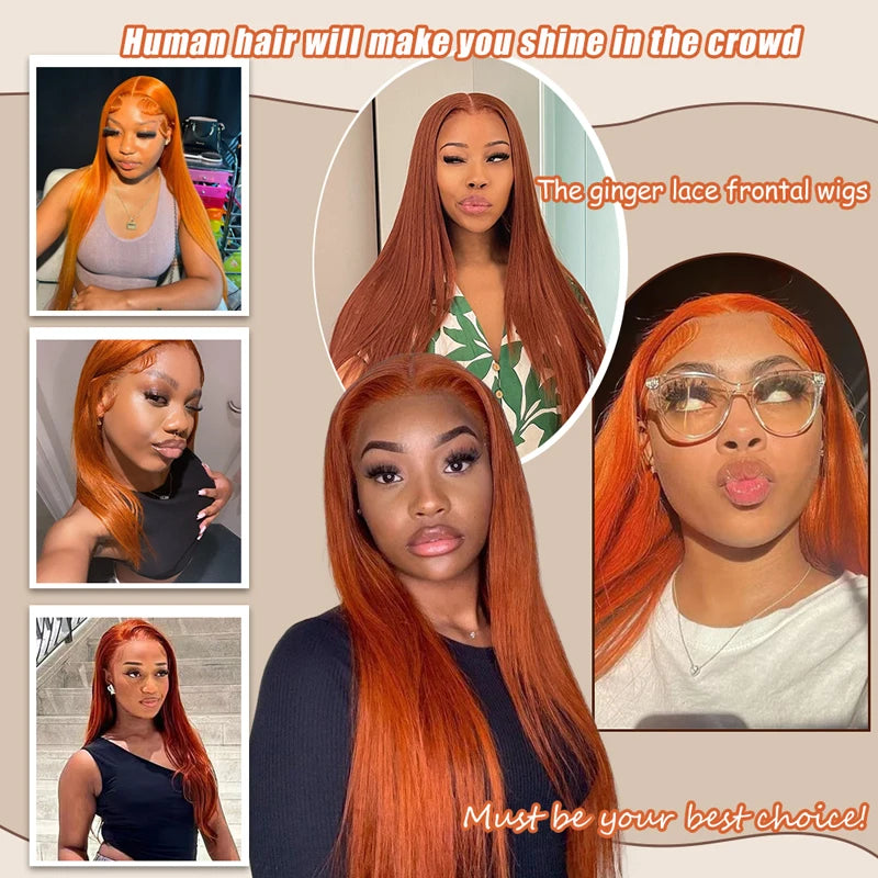 13x6 Straight Ginger Orange Lace Front Wigs Human Hair 200% Density 13x4 Transparent Lace Frontal #350 Human Hair Wig XCLS Beauty Hair Store Store ID 1104268357