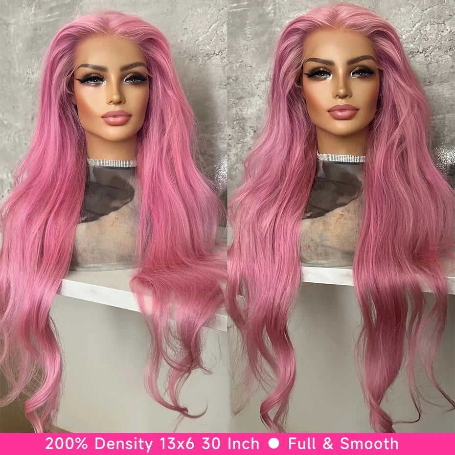 Bubblegum Pink Body Wave Colored HD Lace Frontal Wig 13x6 Brazilian Transparent 36 40 Inch Lace Front Human Hair Wigs For Women Verochic Wig Store 1103393254