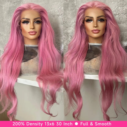 Bubblegum Pink Body Wave Colored HD Lace Frontal Wig 13x6 Brazilian Transparent 36 40 Inch Lace Front Human Hair Wigs For Women Verochic Wig Store 1103393254