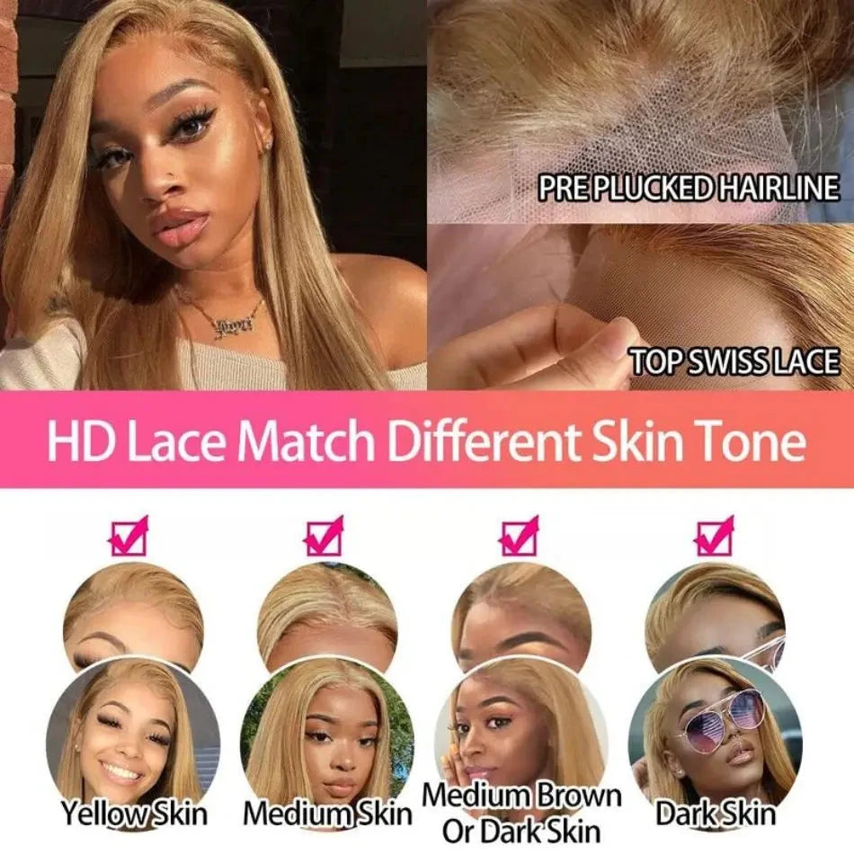 Straight Human Hair Wigs 27 Honey Blonde 13X6 Hd Lace Frontal Wig 100% Human Hair 230 Density Pre Plucked Brazilian Wigs 38 Inch Afybea GlowHair Store 1105053546