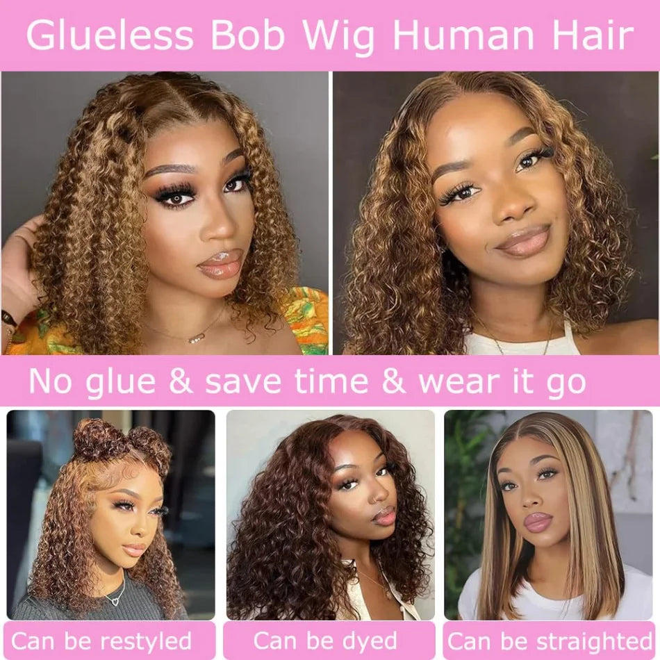 427 Highlight Bob Wig Human Hair Glueless Deep Wave Frontal Wig 5X5 Hd Lace Closure Wig Brazilian Hair Short Bob Wig 250 Density SIXQUEEN Wig Store Store ID 1104602052