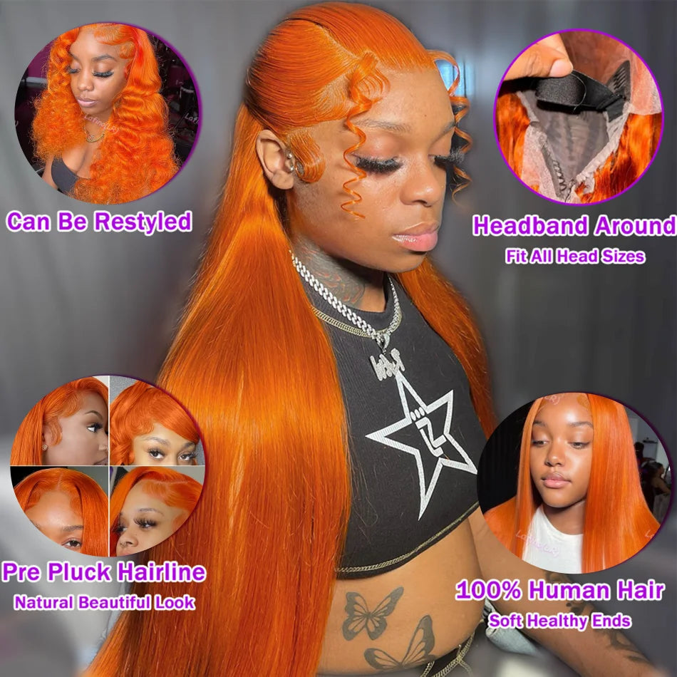 200 Density Ginger 13x6 Hd Lace Frontal Human Hair Wig 13x4 hd Lace Orange Ginger Colored Straight Human Hair Wigs for Women Lowell Locks Store 1105167529