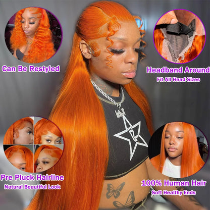 200 Density Ginger 13x6 Hd Lace Frontal Human Hair Wig 13x4 hd Lace Orange Ginger Colored Straight Human Hair Wigs for Women Lowell Locks Store 1105167529