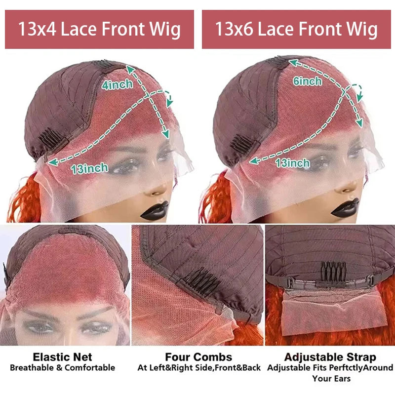 Water Wave Ginger Lace Front Wigs Human Hair 13x4 13x6 #350 Colored Wigs 100% Brazilian Human Hair Deep Curly Wigs Orange Ginger HairStar Wigs
