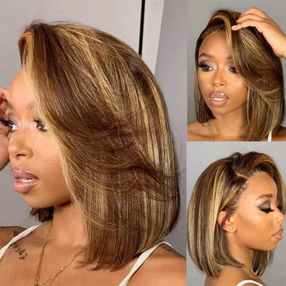 Highlight Wear Go Glueless Human Hair Straight Short Bob Wig P4/27 Colored 7x5 13x4 HD Lace Frontal Glueless Wigs Ready to Wear Store name Classyhair Store Store ID 1103578707