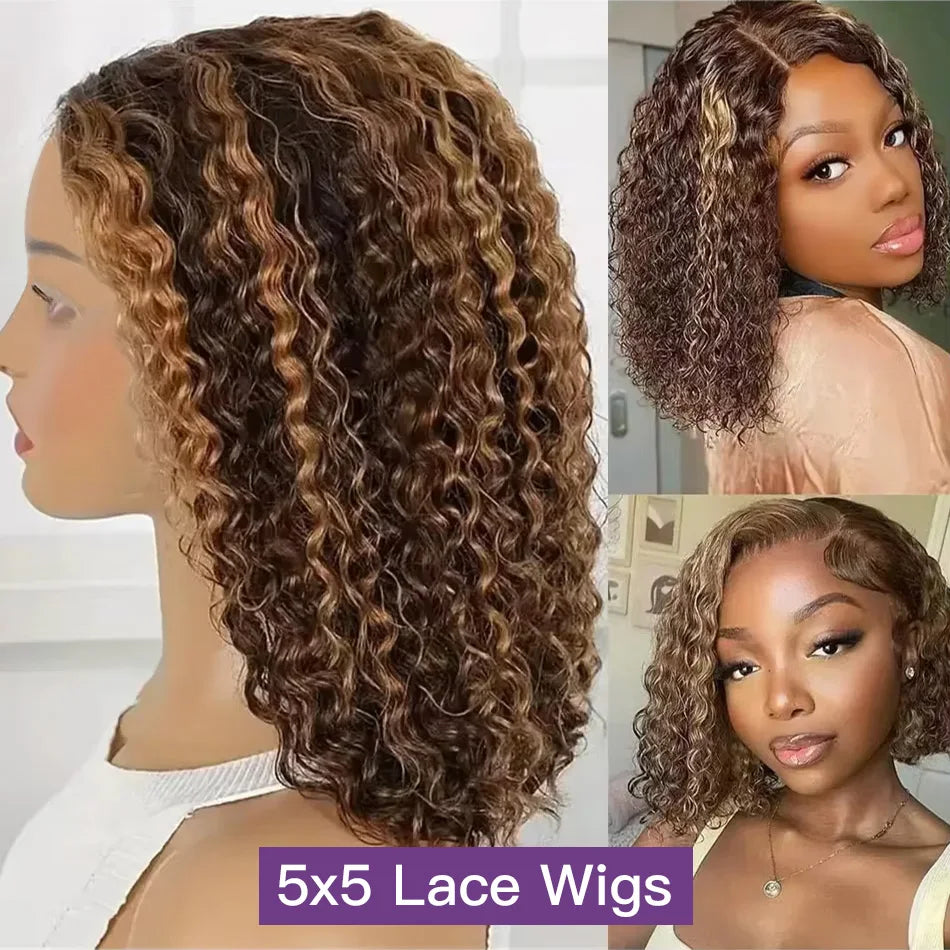 427 Highlight Bob Wig Human Hair Glueless Deep Wave Frontal Wig 5X5 Hd Lace Closure Wig Brazilian Hair Short Bob Wig 250 Density SIXQUEEN Wig Store Store ID 1104602052