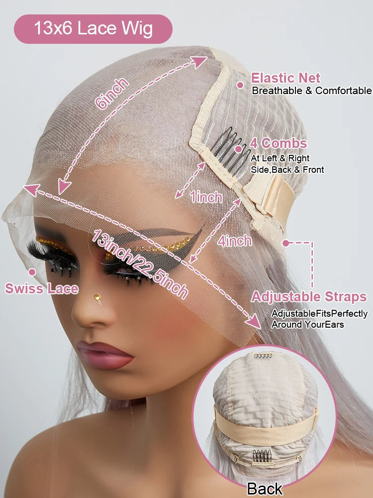 Silver Grey Straight Wigs Human Hair Vietnamese 220% Density 13x6 HD Lace Frontal Colored Wig 38 Pre Plucked With Baby Hairline Line Hair Oversea Store Store ID 1103579756