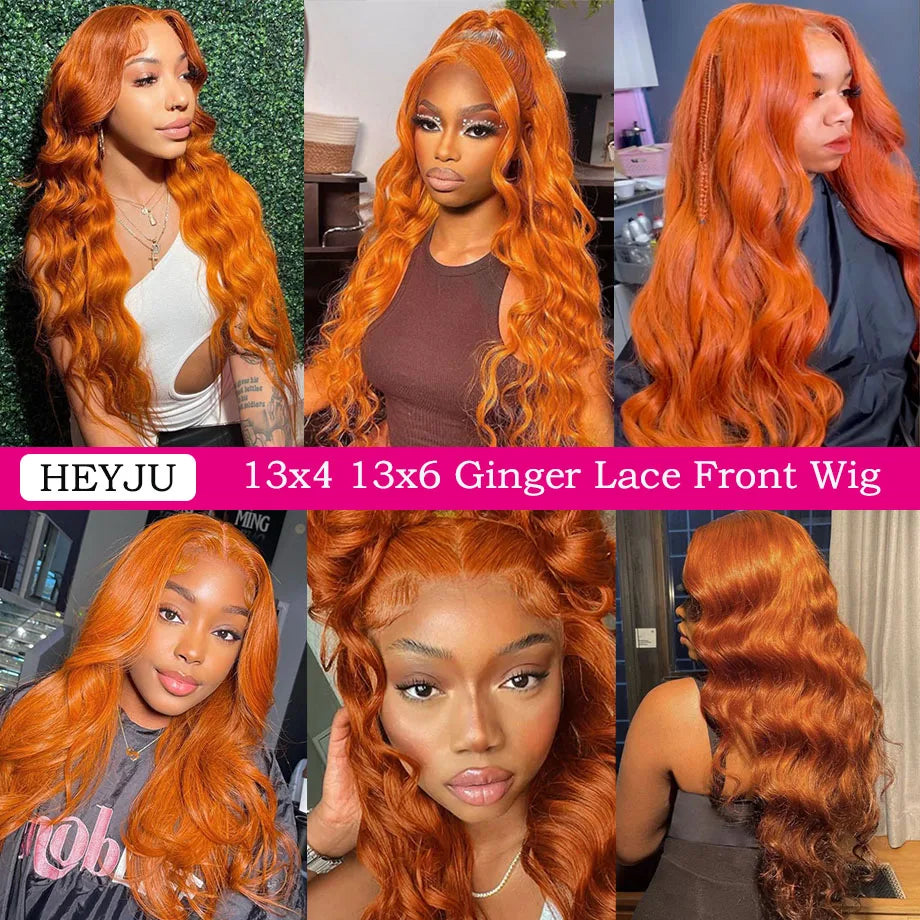 Orange Ginger Lace Front Wigs Human Hair Body Wave 13x6 HD Lace Frontal Wig Colored Brazilian Hair Wig 13x4 Transparent Lace Wig HEYJU Hair US Store Store ID 1103597371