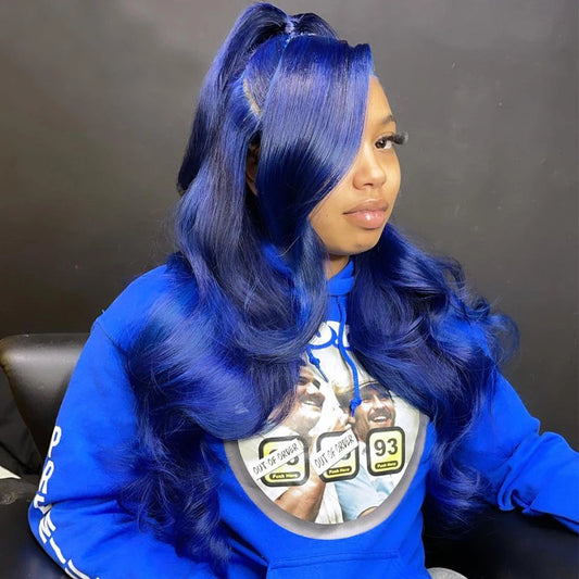 Blue 13x4 Lace Front Body Wave Human Hair Wigs Brazilian Blue Colored HD Transparent Lace Front Wigs For Women Pre Plucked HairStar Wigs