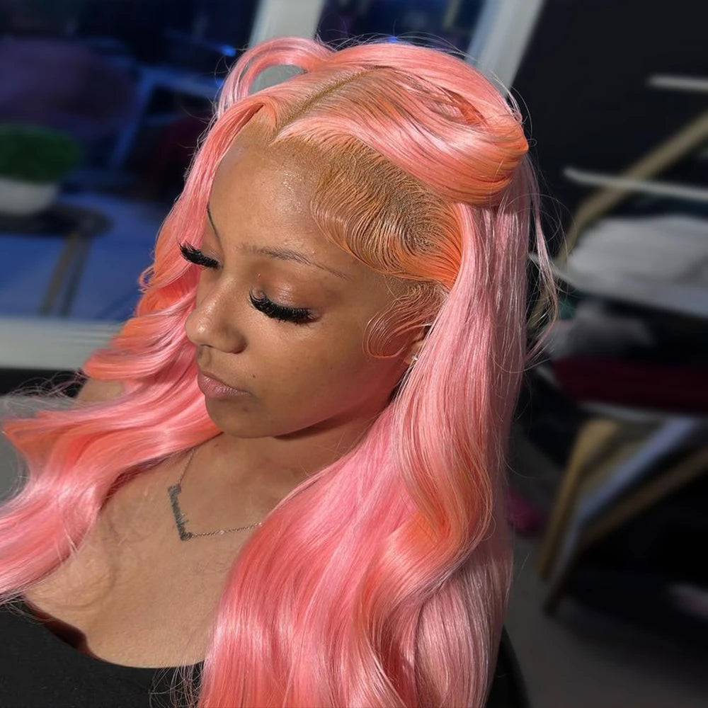 30 36 Inch 13x4 Pink Lace Front Wig Human Hair Body Wave 13x6 Hd Lace Frontal Wigs for Women Light Pink Colored Wigs Pre Plucked Neddie US Store Store no.: 1103587007