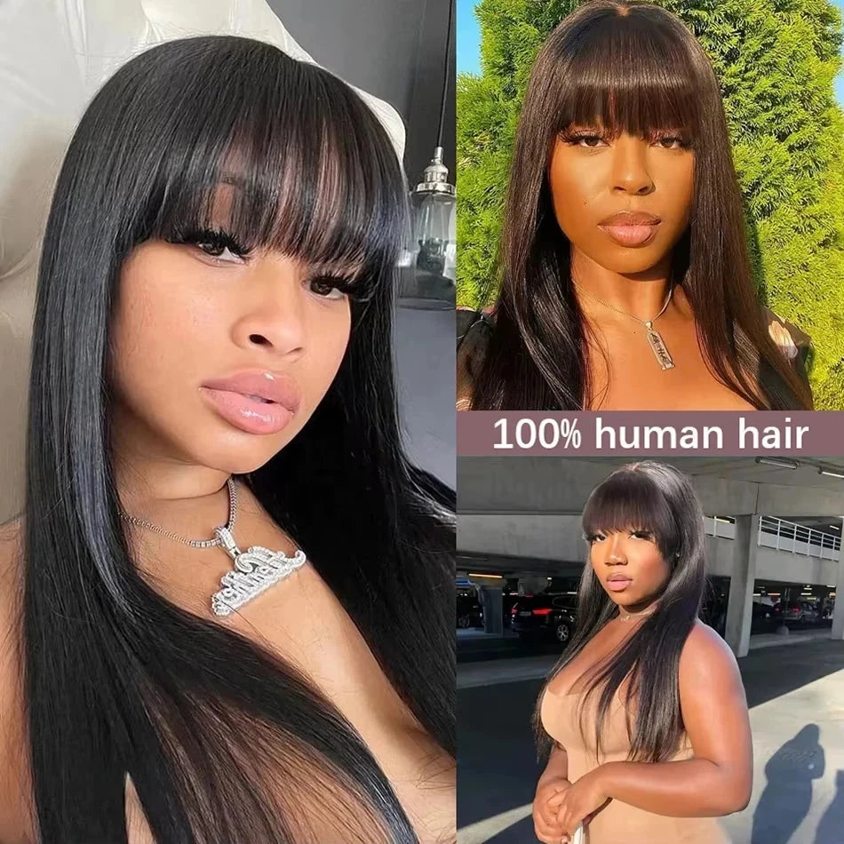 34 Inch 3X1 Middle Part Lace Wig Straight Human Hair Wigs With Bangs Brazilian Full Machine Made 100% Human Hair Wigs For Women HairStar Wigs