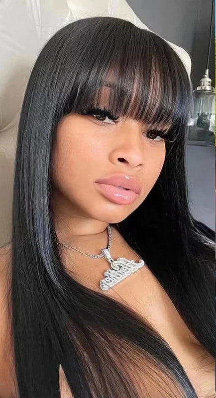 3x1 Middle Part Lace Wig Bone Straight Cheap Wigs 250 Density Full Machine Made Human Hair Wig with Bangs on Clearance Sale Smilegirl Wig Store ID 1104099417