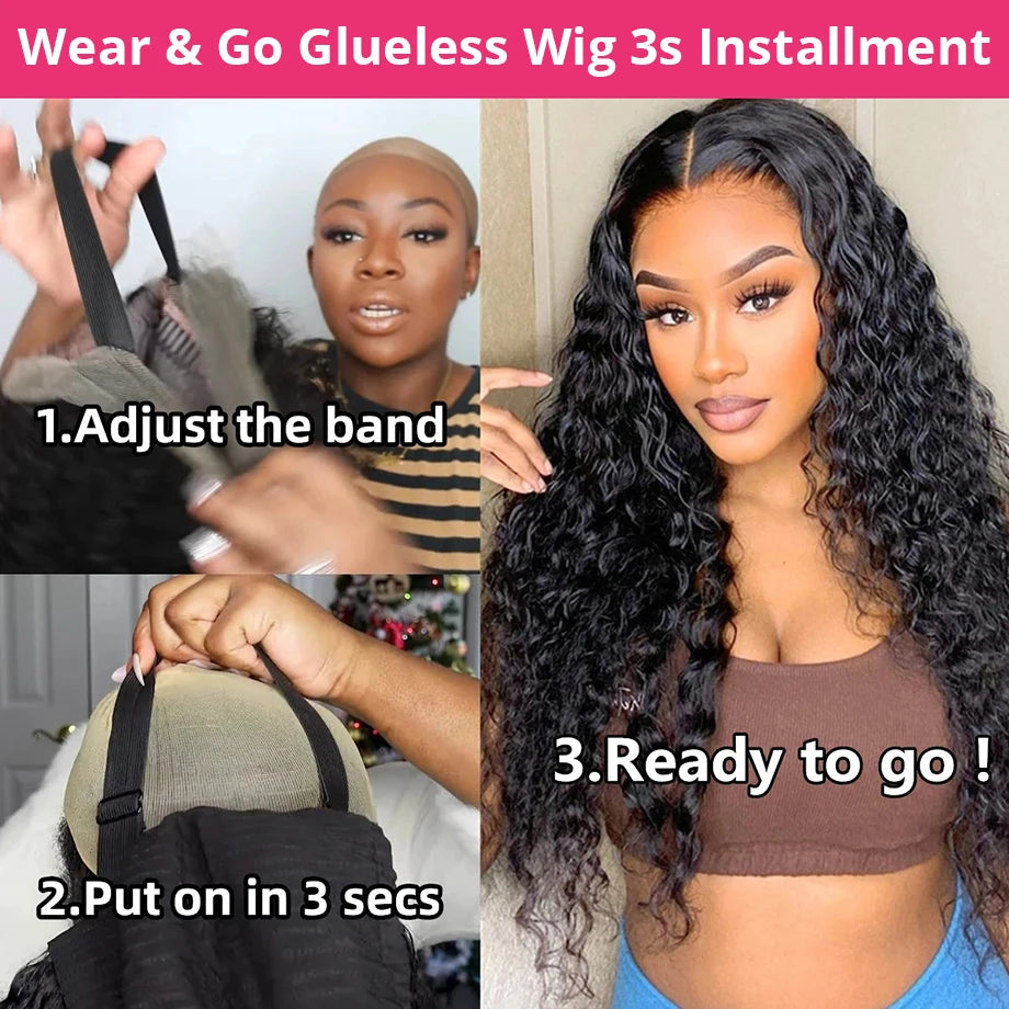 Glueless Wigs Human Hair Ready To Wear Pre Cut 4x4 5x5 Hd Lace Closure Deep Wave Curly Human Hair Wigs Brazilian Water Wave Wig Nneka Hair Store 1102997309