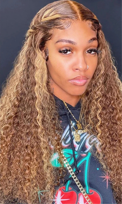 13x4 Highlight Wig Curly Human Hair Wig Honey Blonde Lace Front Wigs For Black Women Ombre Colored 13x6 Deep Wave HD Frontal Wig Hairvev US Store Store Store ID 1104092759