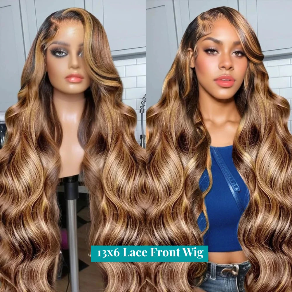 4/27 Ombre Colored 13x6 HD Lace Front Wigs Human Hair Pre Plucked With Baby Hair 200 Density Highlight Body Wave Frontal Wigs Dosacia Store Store ID 1104310464