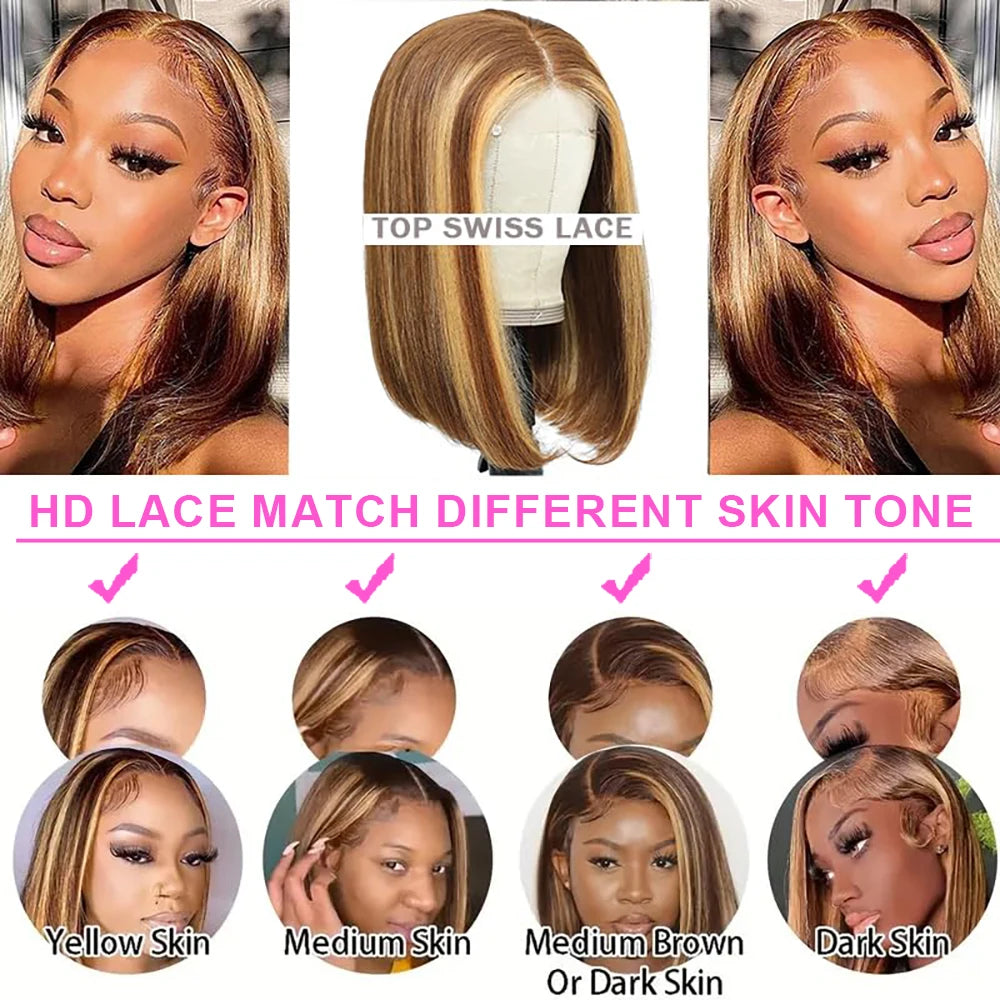 Highlight Wear Go Glueless Human Hair Straight Short Bob Wig P4/27 Colored 7x5 13x4 HD Lace Frontal Glueless Wigs Ready to Wear Store name Classyhair Store Store ID 1103578707