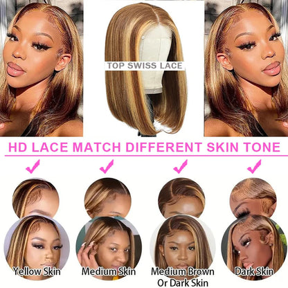 Highlight Wear Go Glueless Human Hair Straight Short Bob Wig P4/27 Colored 7x5 13x4 HD Lace Frontal Glueless Wigs Ready to Wear Store name Classyhair Store Store ID 1103578707